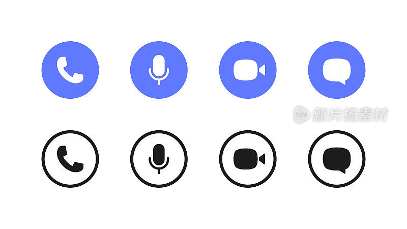 Video call icon set. Buttons design for video conference, online meeting, talk, call and chat app. Vector illustration
